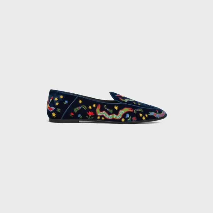 Aura Loafer in College Embroidered Velvet Aura Loafer in College Embroidered Velvet