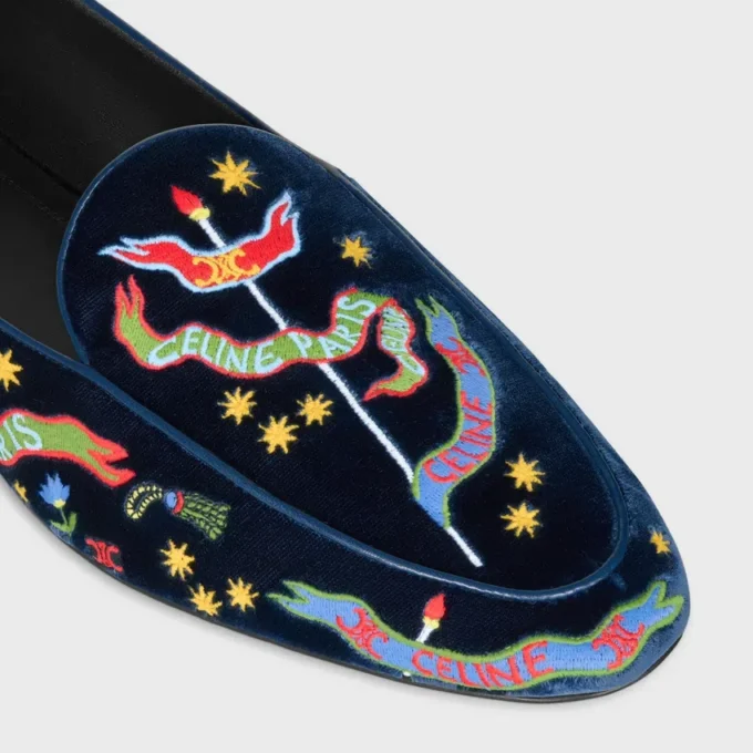 Aura Loafer in College Embroidered Velvet Aura Loafer in College Embroidered Velvet