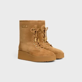 Austin Lace-Up Boot in Suede Calfskin and Shearling