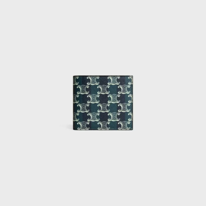 Bi-Fold Wallet in Striped Triomphe Canvas and Calfskin