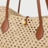 Bucket Triomphe Beads Basket in Raffia and Calfskin