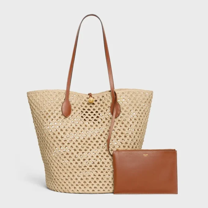 Bucket Triomphe Beads Basket in Raffia and Calfskin