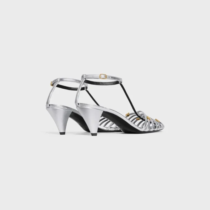 Cage Heeled Sandal in Laminated Lambskin