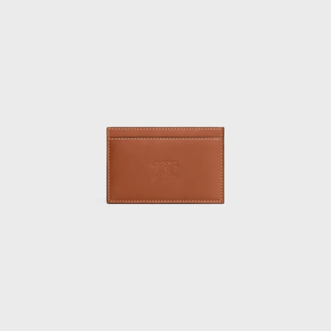 Card Holder in Natural Calfskin with Triomphe Embossed
