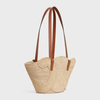Celine Classic Panier Small Braided Triomphe in Raffia and Calfskin