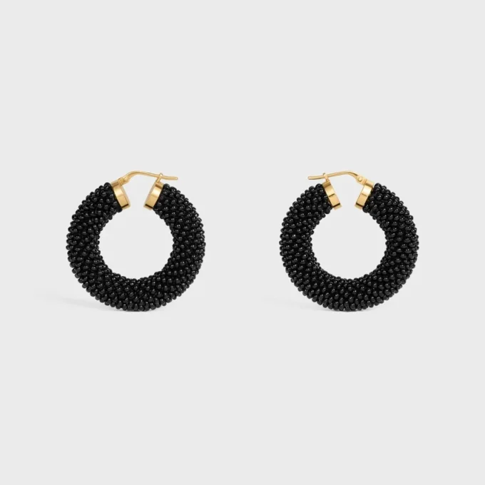 Celine Dafila Bold Hoops in Glass Beads and Brass with Gold Finish