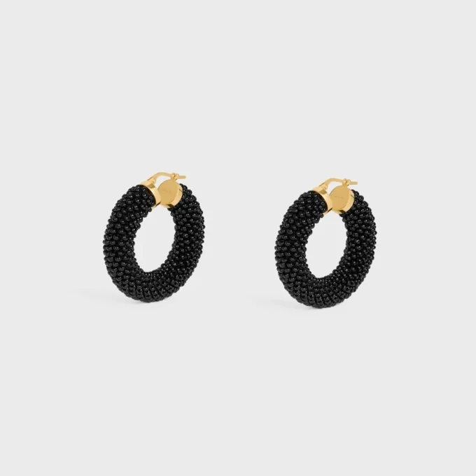 Celine Dafila Bold Hoops in Glass Beads and Brass with Gold Finish