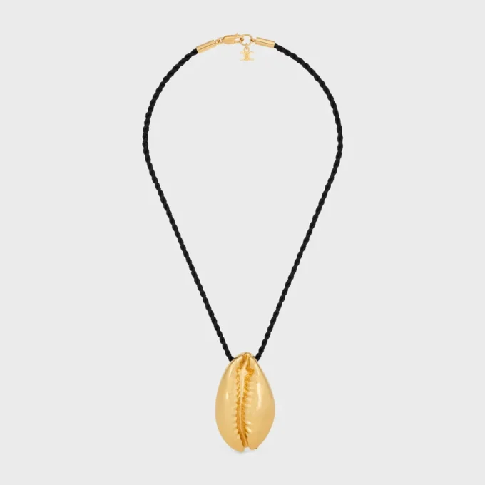 Celine Dafila Shell Necklace in Brass with Gold Finish and Silk Celine Dafila Shell Necklace in Brass with Gold Finish and Silk
