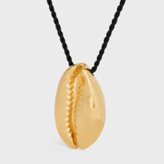 Celine Dafila Shell Necklace in Brass with Gold Finish and Silk