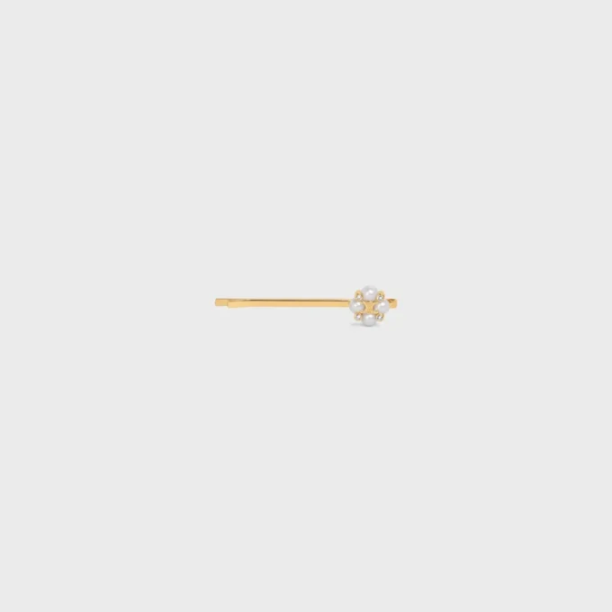 Celine Hair Slide in Brass with Gold Finish and Resin Pearls
