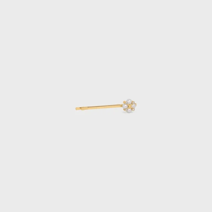 Celine Hair Slide in Brass with Gold Finish and Resin Pearls