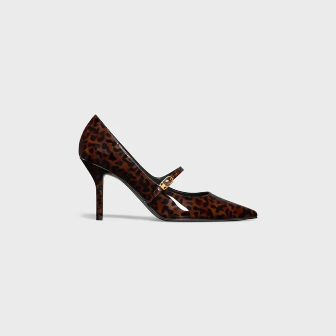 Celine Judy Strappy Pump in Printed Leopard Patent Calfskin Celine Judy Strappy Pump in Printed Leopard Patent Calfskin