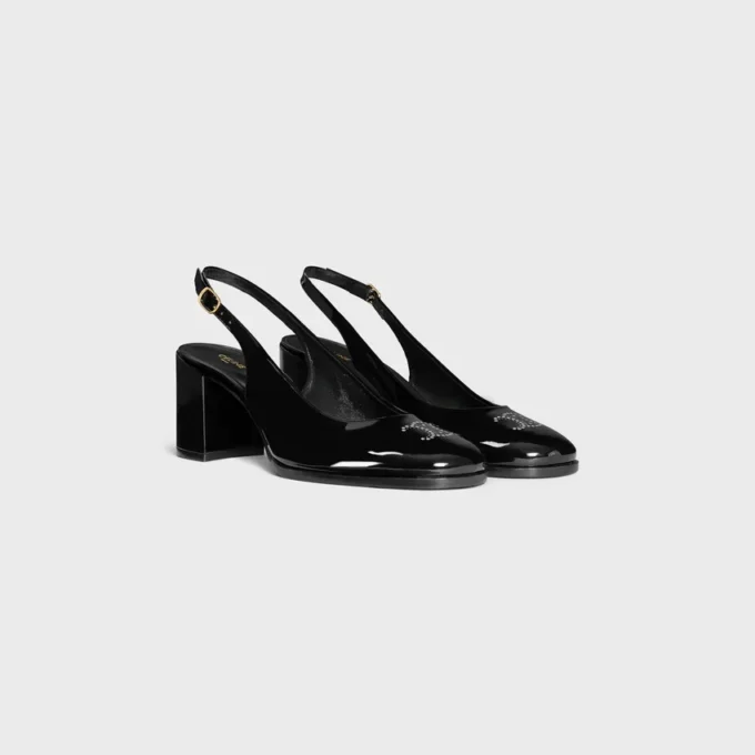 Celine Lily Perforated Triomphe Slingback in Patent Calfskin Celine Lily Perforated Triomphe Slingback in Patent Calfskin