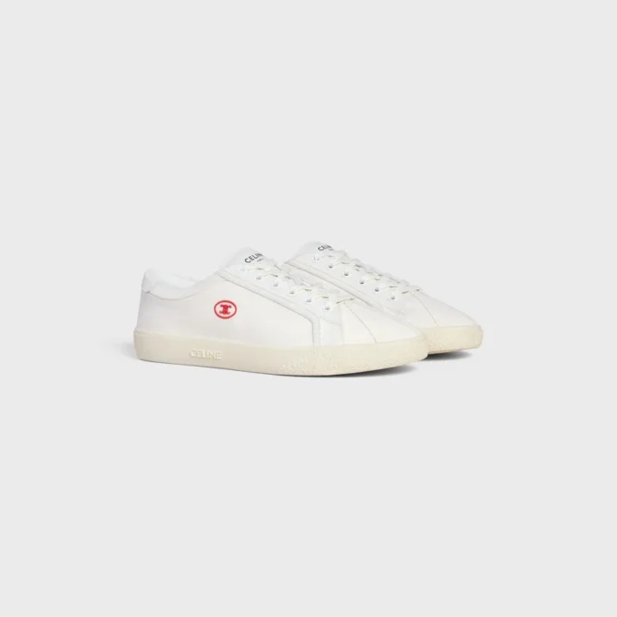 Celine Lou Low Lace-Up Sneaker with Triomphe in Canvas and Calfskin Celine Lou Low Lace-Up Sneaker with Triomphe in Canvas and Calfskin