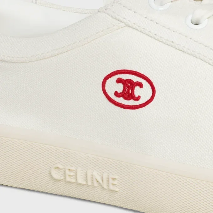 Celine Lou Low Lace-Up Sneaker with Triomphe in Canvas and Calfskin Celine Lou Low Lace-Up Sneaker with Triomphe in Canvas and Calfskin