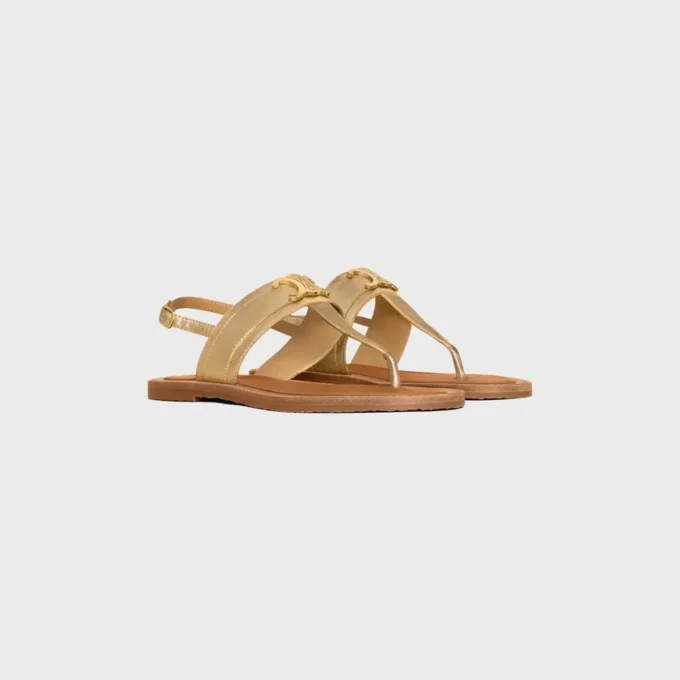 Celine Lympia Triomphe Thong in Laminated Calfskin