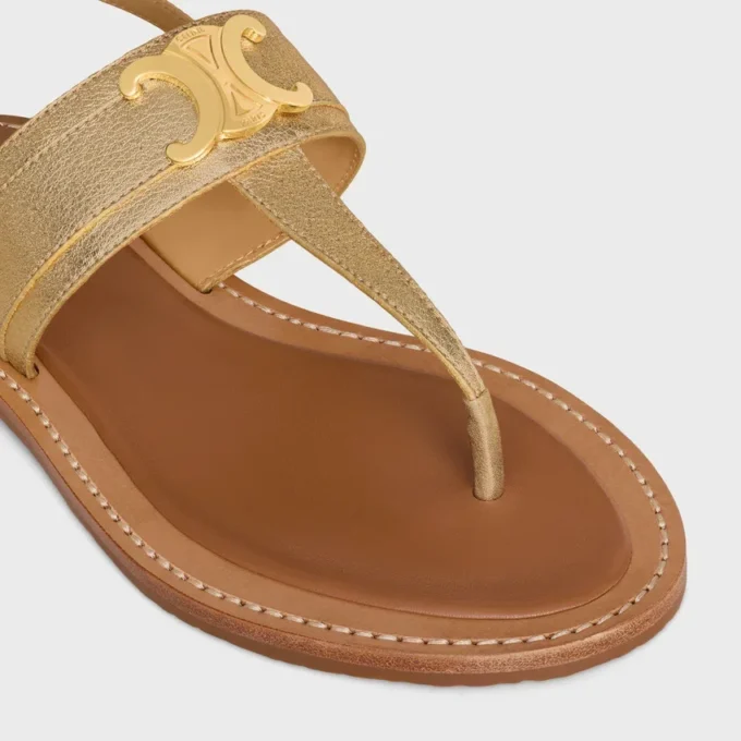 Celine Lympia Triomphe Thong in Laminated Calfskin