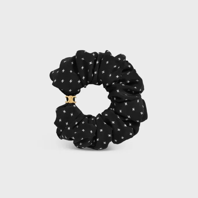 Celine Micro Triomphe Scrunchy in Silk and Brass with Gold Finish Celine Micro Triomphe Scrunchy in Silk and Brass with Gold Finish