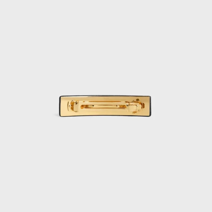 Celine Paris Hair Clip in Lambskin, Brass with Gold Finish and Steel