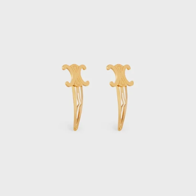 Celine Set of 2 Snap Hair Clips in Brass with Gold Finish and Steel Celine Set of 2 Snap Hair Clips in Brass with Gold Finish and Steel