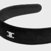 Celine Stamped Headband in Calfskin, Polyester and Brass with Rhodium Finish