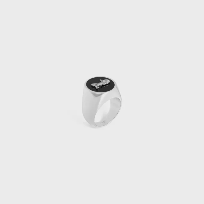 Celine Sulky Signet Ring in Enamel and Brass with Rhodium Finish Celine Sulky Signet Ring in Enamel and Brass with Rhodium Finish