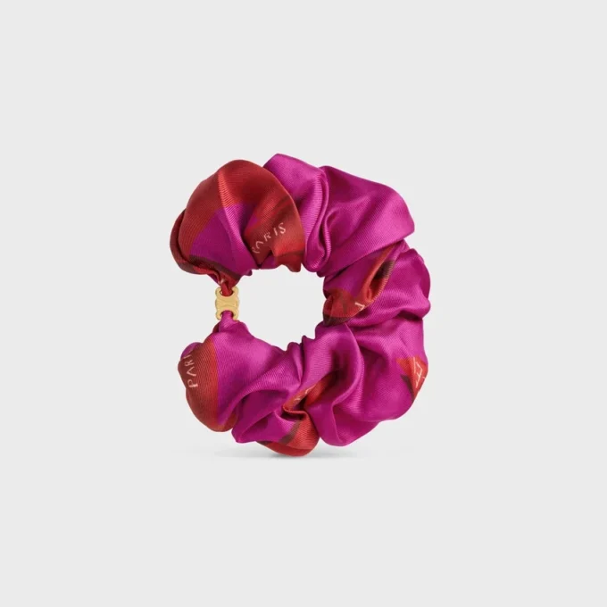 Celine Weaved Ribbons Scrunchy in Silk and Brass with Gold Finish
