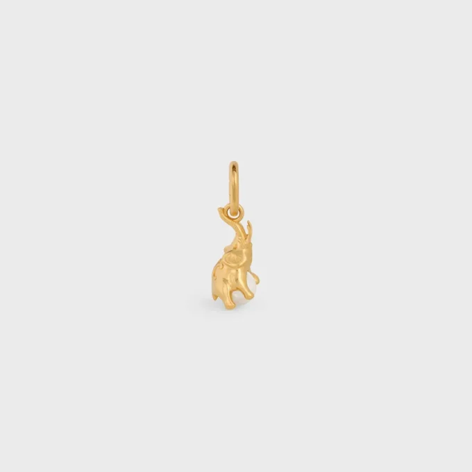 Charms Elephant on Pearl in Brass with Gold Finish and Resin Pearl