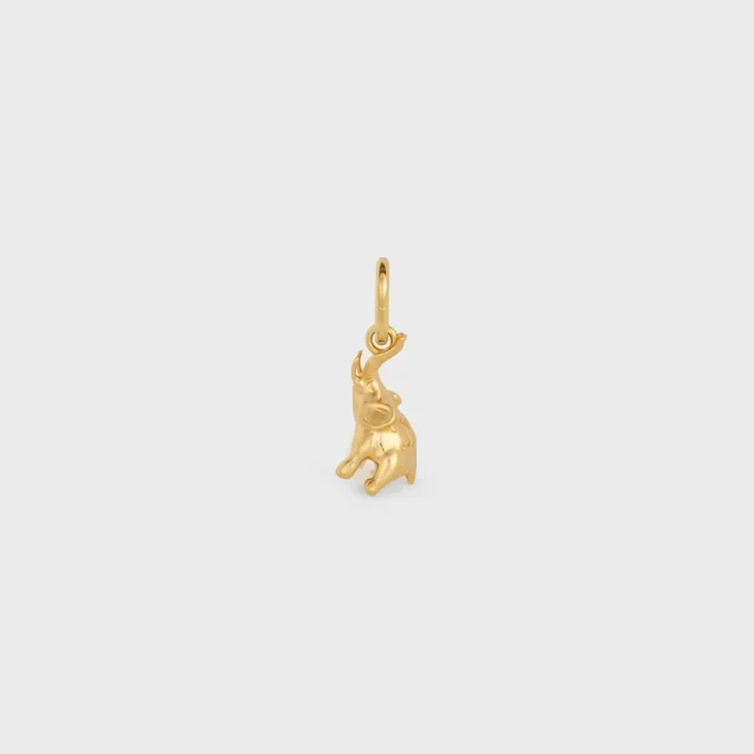 Charms Elephant on Pearl in Brass with Gold Finish and Resin Pearl