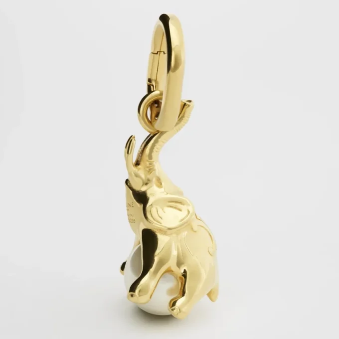 Charms Elephant on Pearl in Brass with Gold Finish and Resin Pearl
