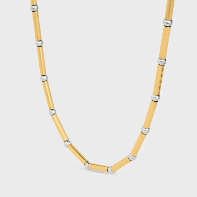 Charms Long Necklace in Brass with Gold and Rhodium Finsih