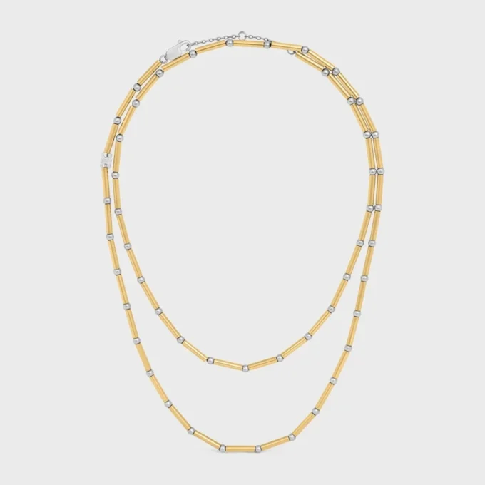 Charms Long Necklace in Brass with Gold and Rhodium Finsih