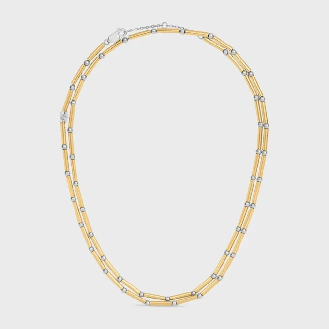 Charms Long Necklace in Brass with Gold and Rhodium Finsih