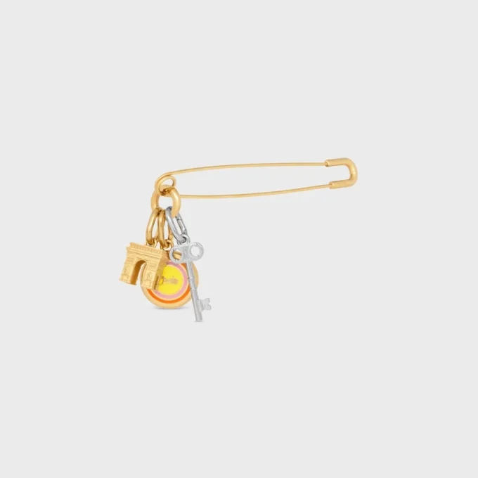 Charms Safety Pin Brooch in Brass with Gold Finish