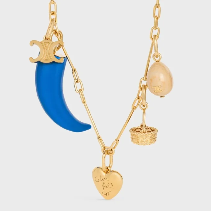 Charms Small Horn in Resin, Leather and Brass with Gold Finish