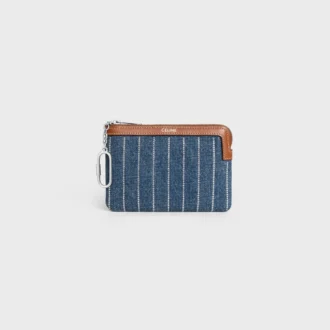 Coin Purse in Striped Denim with Strass