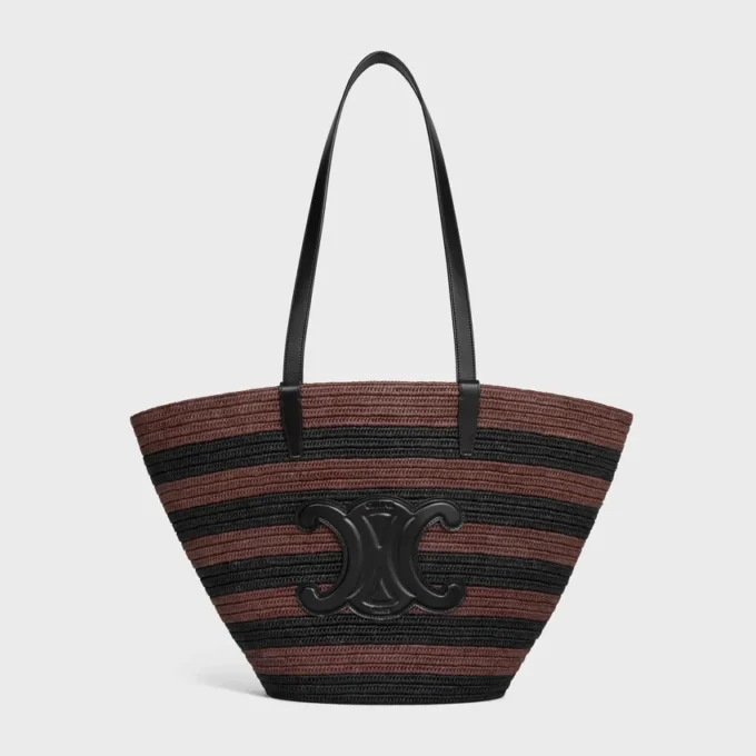 Couffin Celine Classic Panier in Striped Raffia and Calfskin