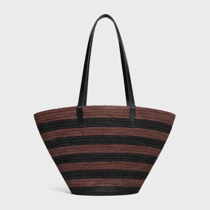 Couffin Celine Classic Panier in Striped Raffia and Calfskin