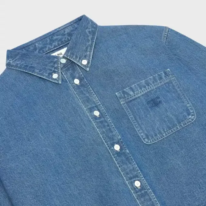 Cropped Shirt in Union Ocean Wash Denim