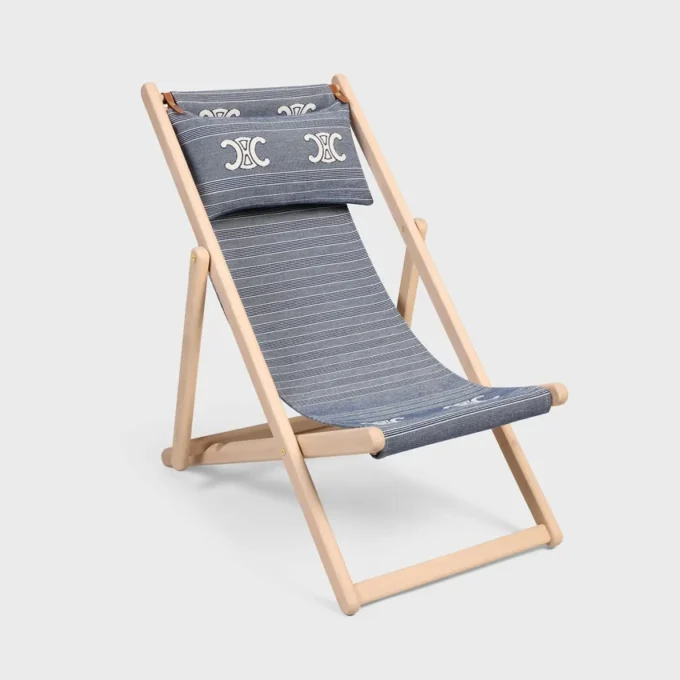 Deck Chair in Wood and Jacquard Textile