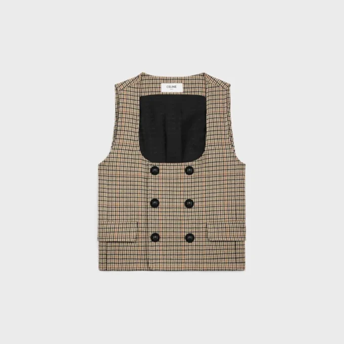 Double-Breasted Vest in Houndstooth Wool Double-Breasted Vest in Houndstooth Wool
