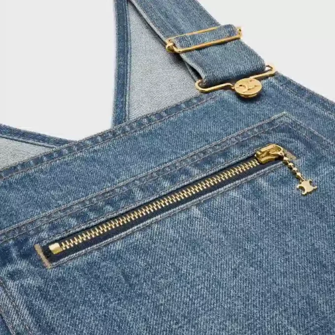 Dungarees Mini Dress in Union Wash Denim Dungarees Mini Dress in Union Wash Denim