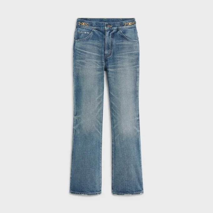 Dylan Flared Jeans with Signature in Cotton Denim Dylan Flared Jeans with Signature in Cotton Denim