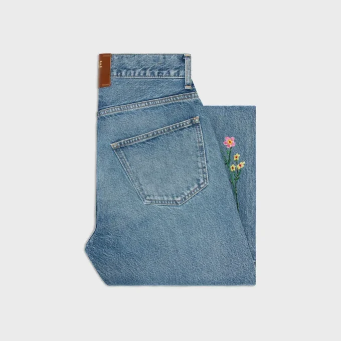 Embroidered Boyfriend Jeans 001 in Cotton Denim Embroidered Boyfriend Jeans 001 in Cotton Denim