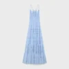 Embroidered Long Dress in Cotton Silk Crepon Embroidered Long Dress in Cotton Silk Crepon
