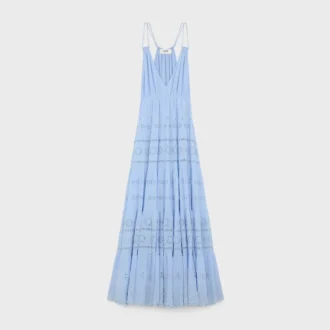 Embroidered Long Dress in Cotton Silk Crepon Embroidered Long Dress in Cotton Silk Crepon