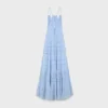 Embroidered Long Dress in Cotton Silk Crepon Embroidered Long Dress in Cotton Silk Crepon