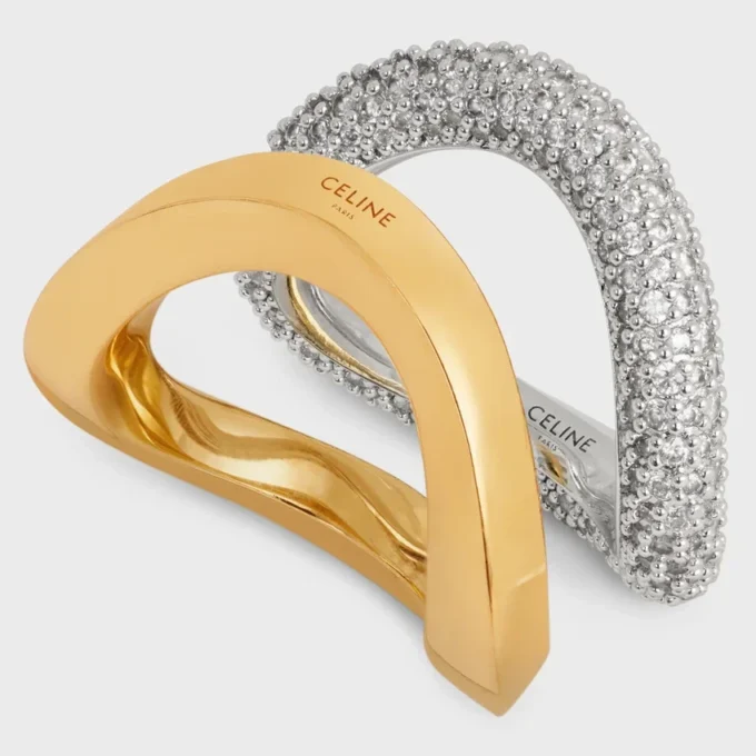 Formes Abstraites Set of Rings in Strass and Brass with Gold and Rhodium Finish