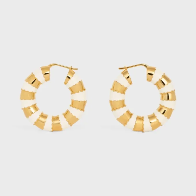 Frosted Hoops in Enamel and Brass with Gold Finish