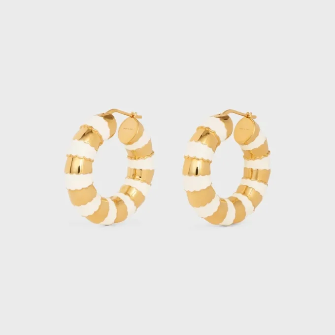 Frosted Hoops in Enamel and Brass with Gold Finish